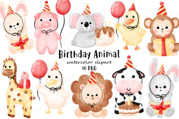 Download Happy Birthday Animal Watercolor Clipart - Clipart Collection