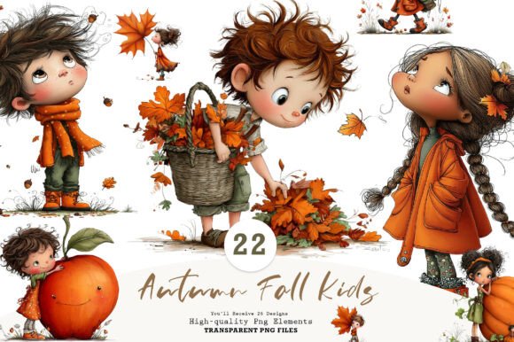 Download Whimsical Autumn Fall Kids Clipart - Clipart Collection