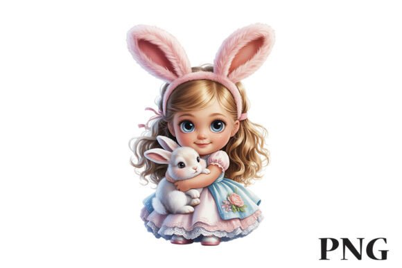 Download Cute Bunny Girl with Rabbit Clipart PNG - Clipart Collection