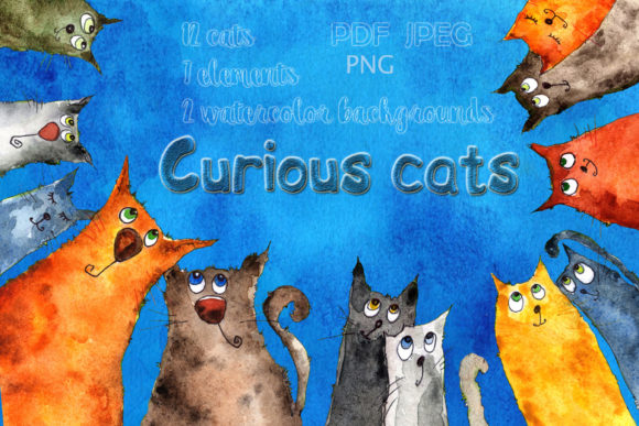 Download Watercolor Illustration Curious Cats - Watercolor illustration Collection