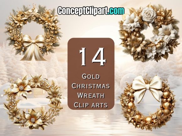 Download 14 Gold Christmas Wreaths Clipart Bundle - Clipart Collection