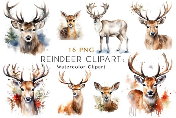 Download Watercolor Reindeer Clipart Bundle - Clipart Collection