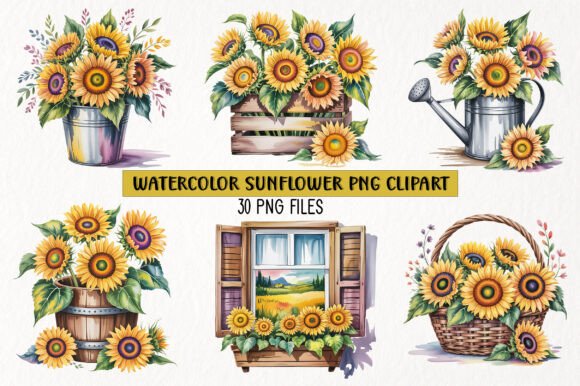 Download Watercolor Sunflower PNG Clipart Bundle - Clipart Collection