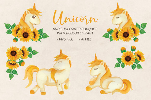 Download Unicorn Sunflower Watercolor ClipArt&nbsp; - Clipart Collection
