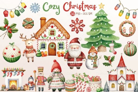 Download Watercolor Cozy Christmas Clipart Set - Clipart Collection