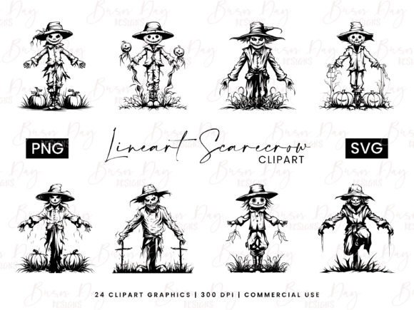 Download Line Art Scarecrow Clipart Bundle - Clipart Collection