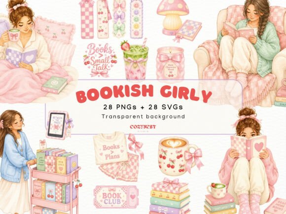 Download Cozy Bookish Girl Watercolor Clipart PNG - Clipart Collection