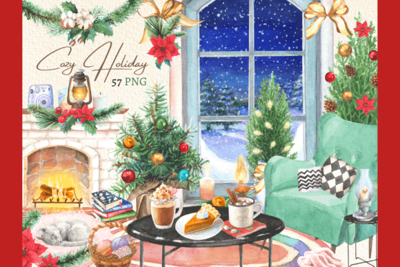 Download Watercolor Cozy Christmas Clipart Set - Clipart Collection