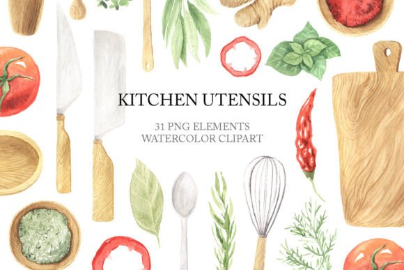 Download Watercolor Kitchen Utensils Clipart PNG - Clipart Collection